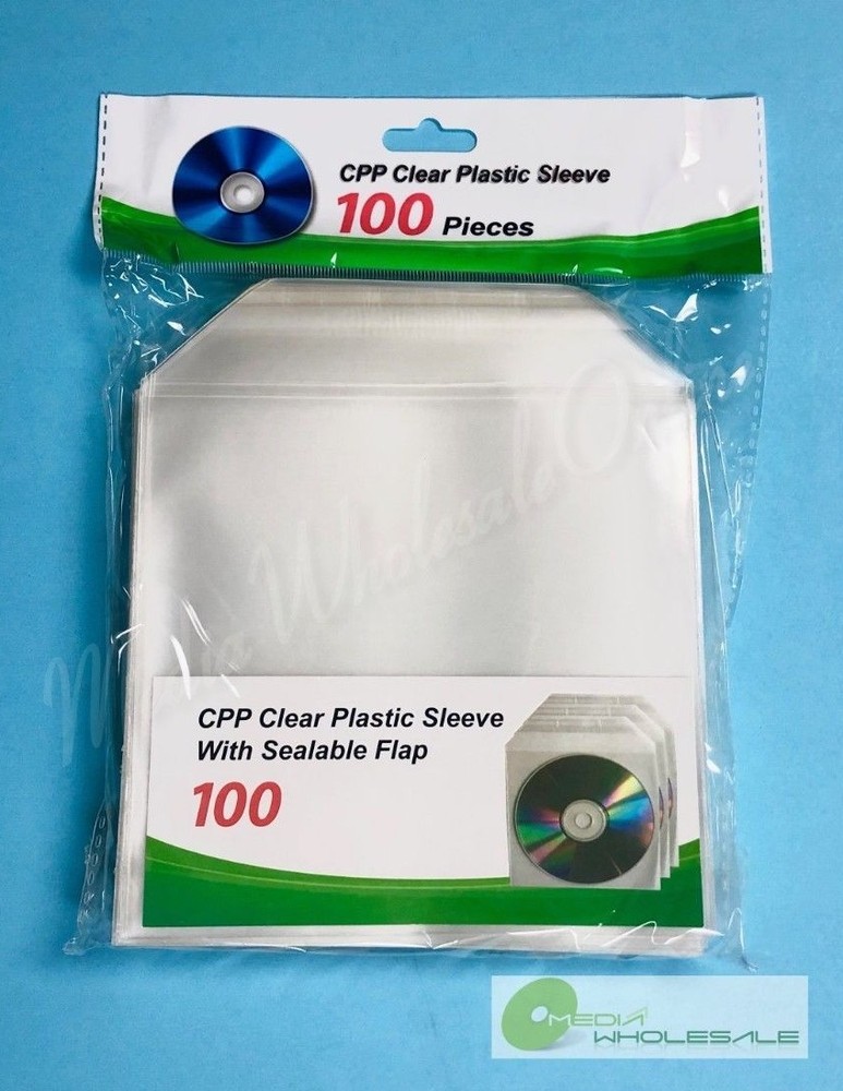 100 CD DVD BLURAY CPP Premium Clear Plastic Sleeve with Sealable Flap 100micron