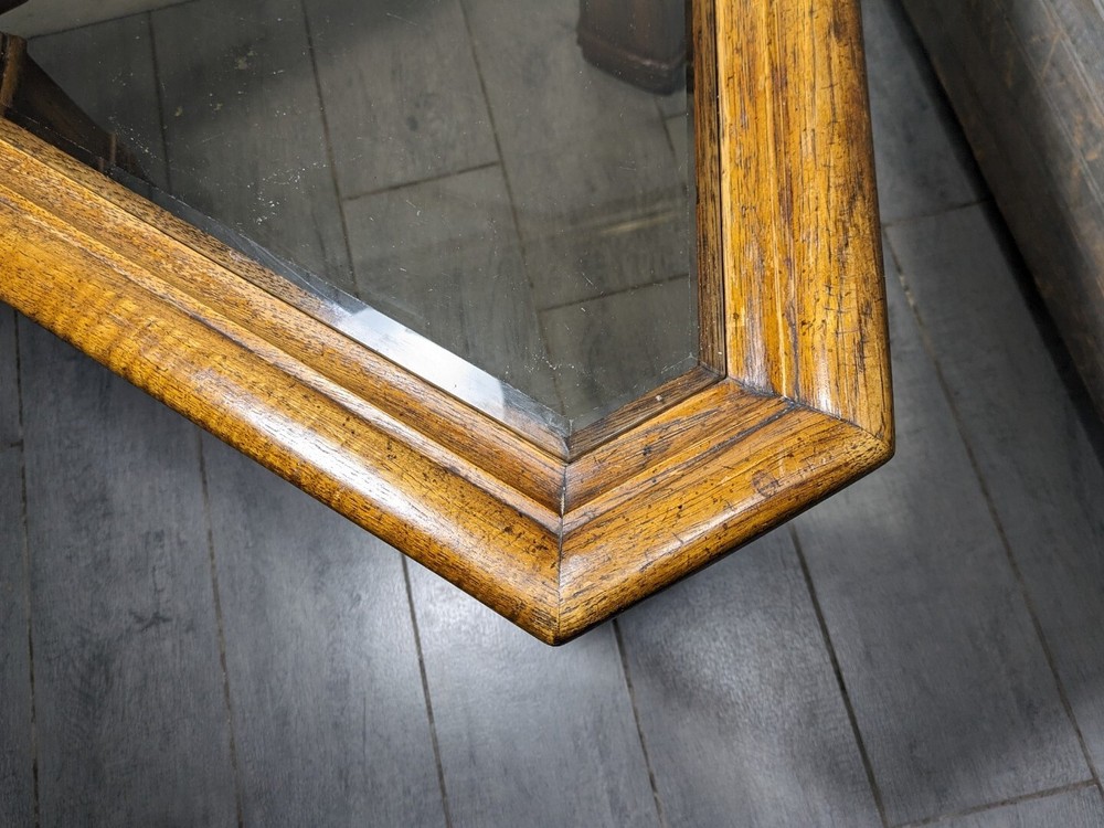 Vintage Rustic Carved Oak Wood Triangular Side Table Spanish Colonial Style