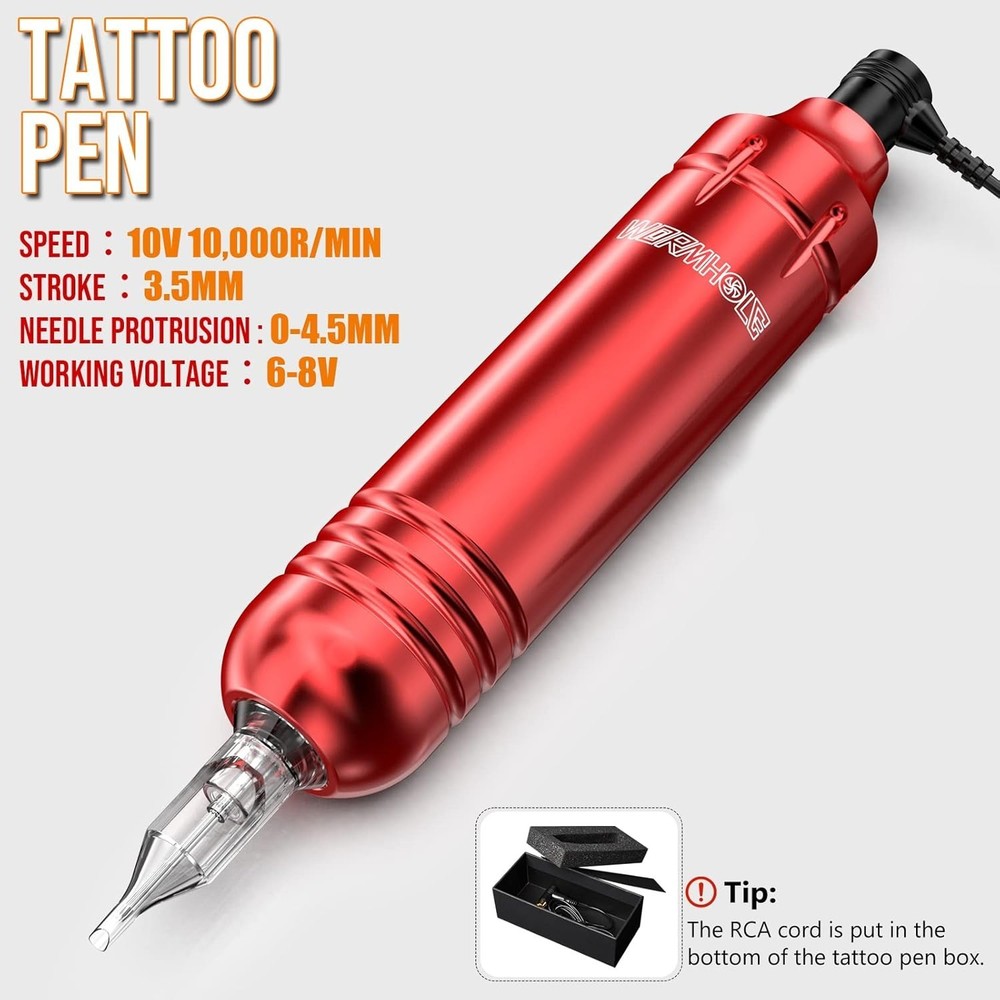 Ergonomic Tattoo Pen Kit - 105 Piece Set with Adjustable Depth & Colorful Inks
