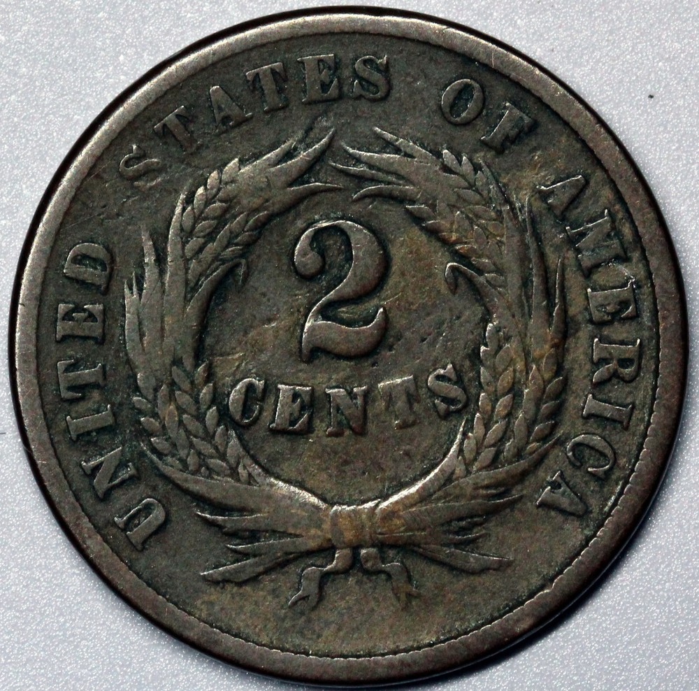 1865 2 cent piece F+