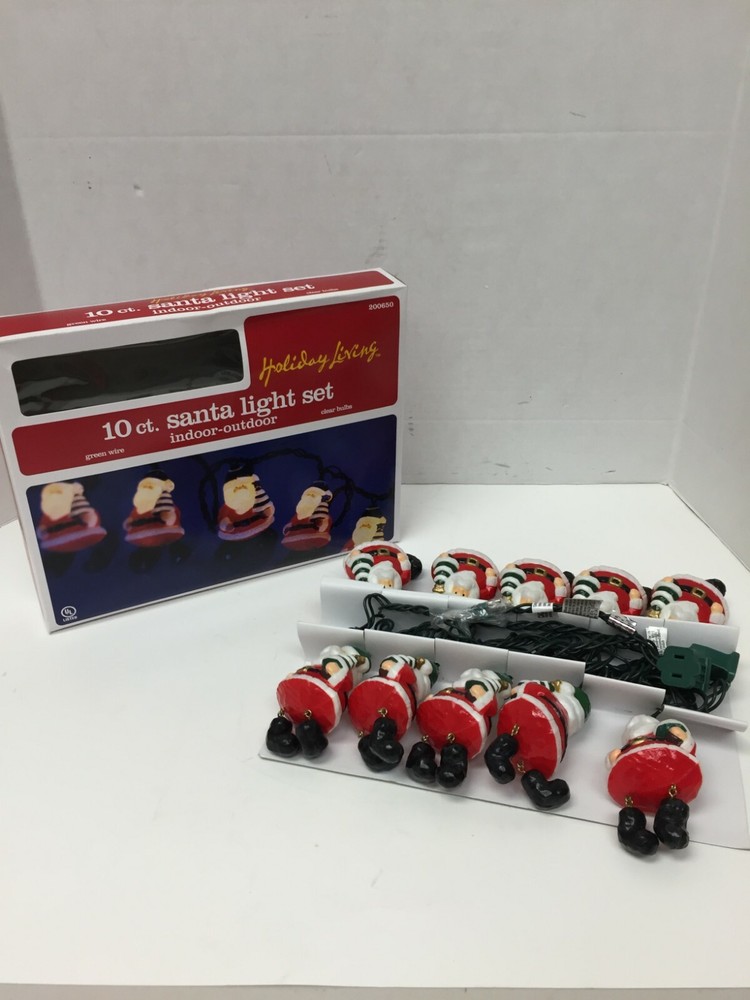 Santa String Lights Christmas Novelty Tree Plastic Blow Mold 10 Count