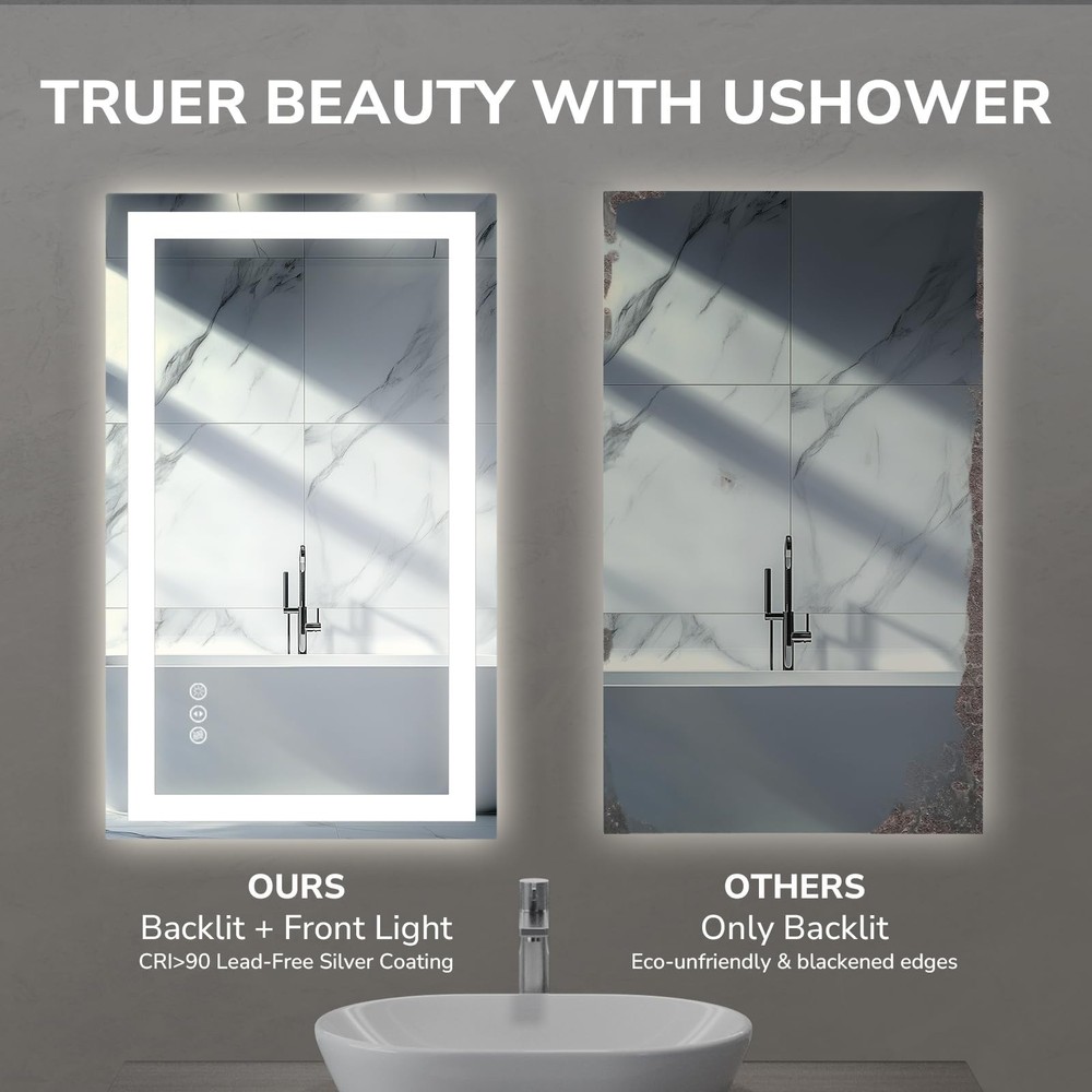 32x24'' LED Bathroom Mirror Dimmable Lighted Vanity Mirror Horizontal & vertical
