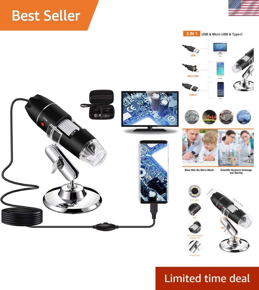 Portable USB Microscope with 8 LED Lights - Capture & Explore Beyond the Surface