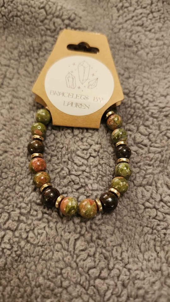 Unakite & Bronzite Crystal Beaded Bracelet