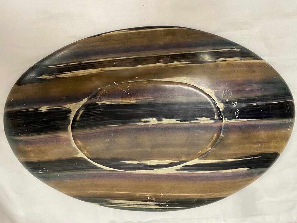 African Etched Stone Oval Platter Home Decor 14"