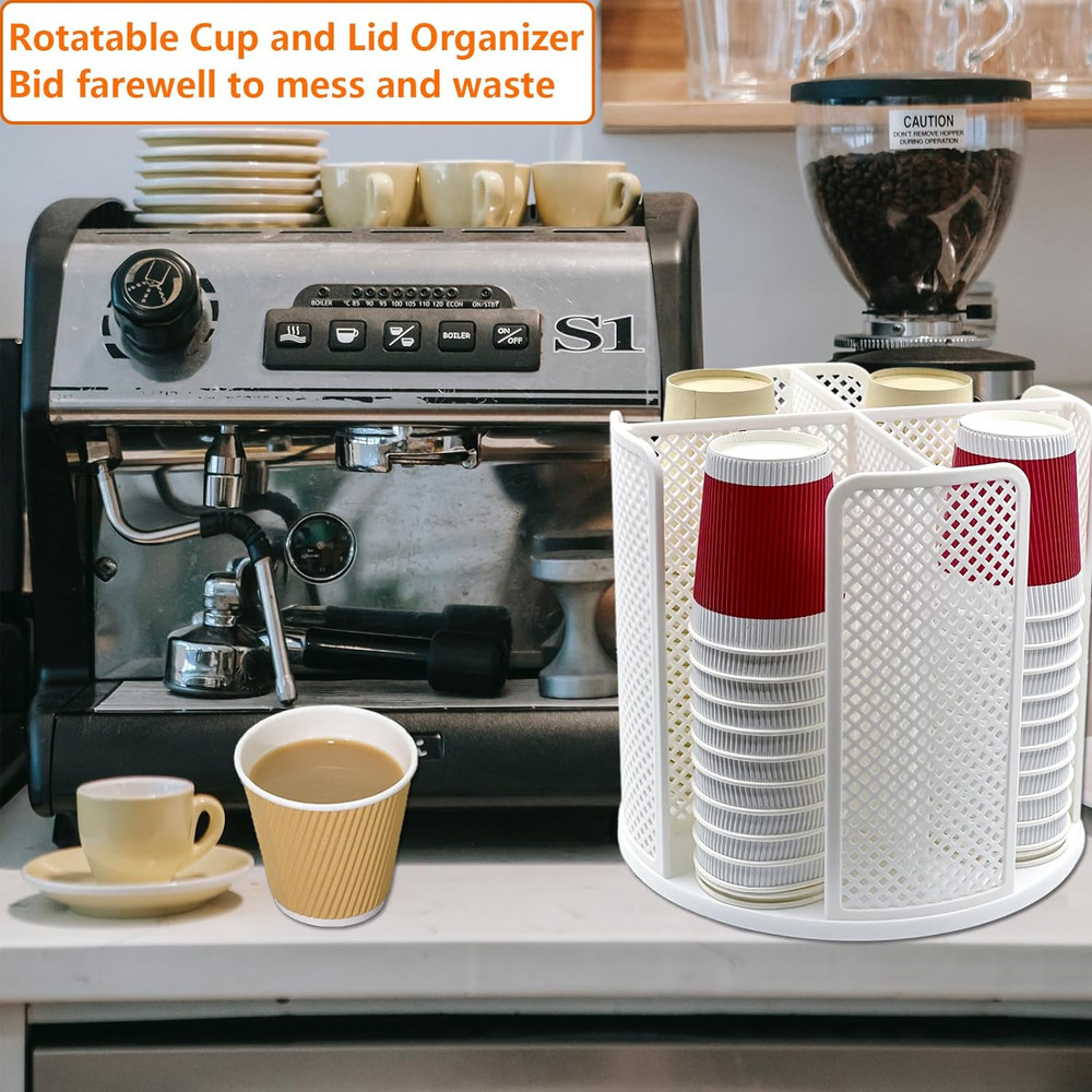 Cup and Lid Organizer Rotatable Coffee Cup Dispenser fit 5-16oz Cups Organizer