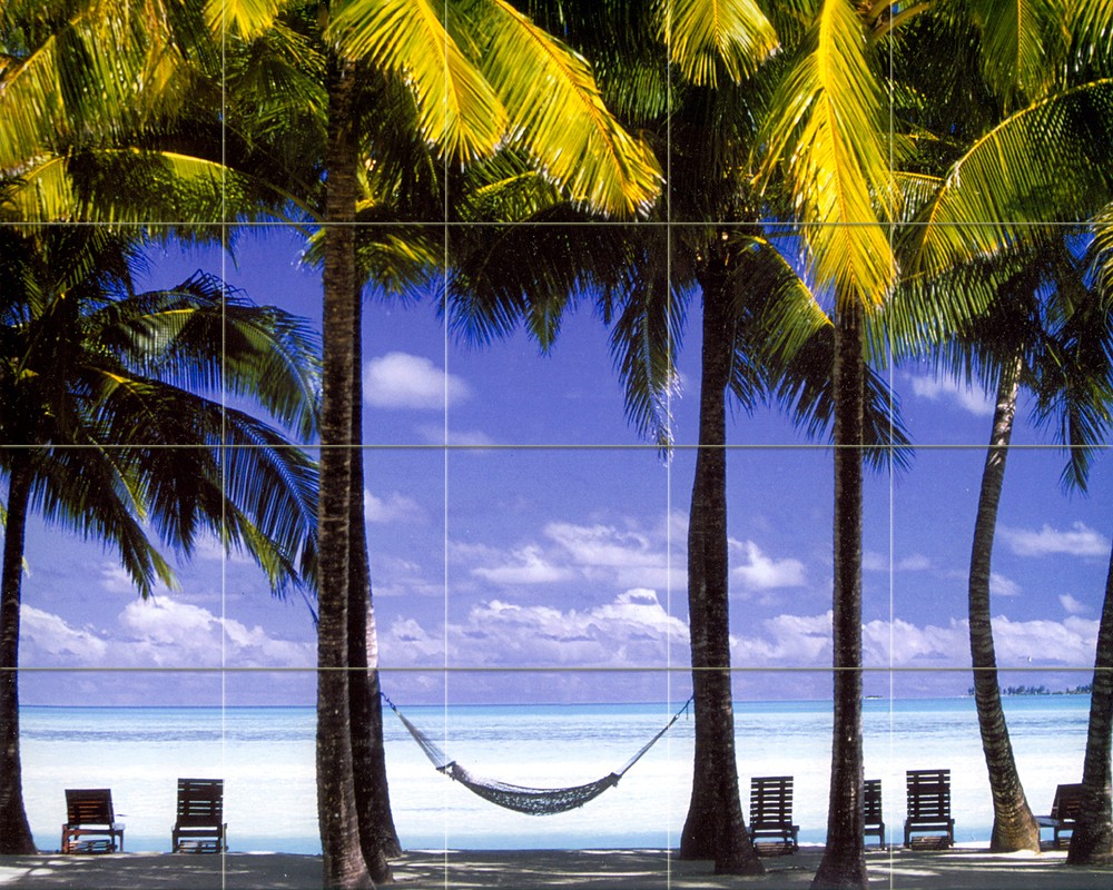 30 x 24 Art Mural Ceramic Backsplash Palm Tile #352