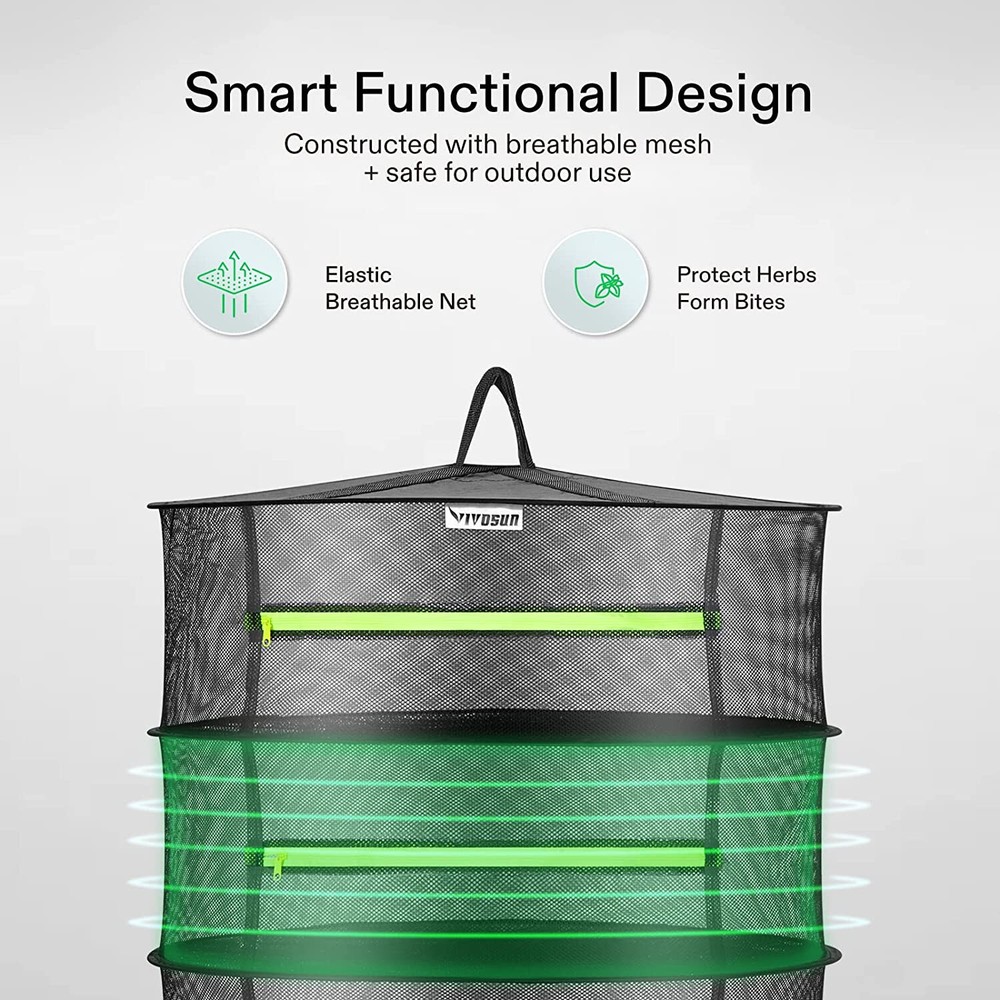 2ft 4-Layer Hanging Herb Mesh Rack Foldable Drying Net with Zippers