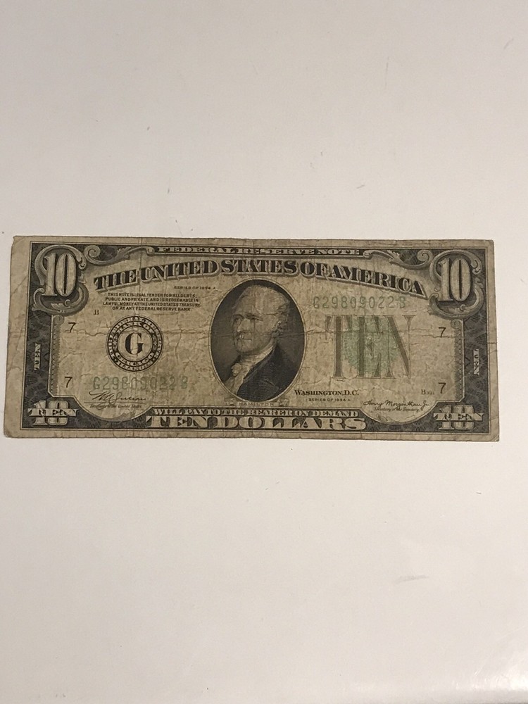 1934 a 10 dollar bill error Misalignment Or Off Center