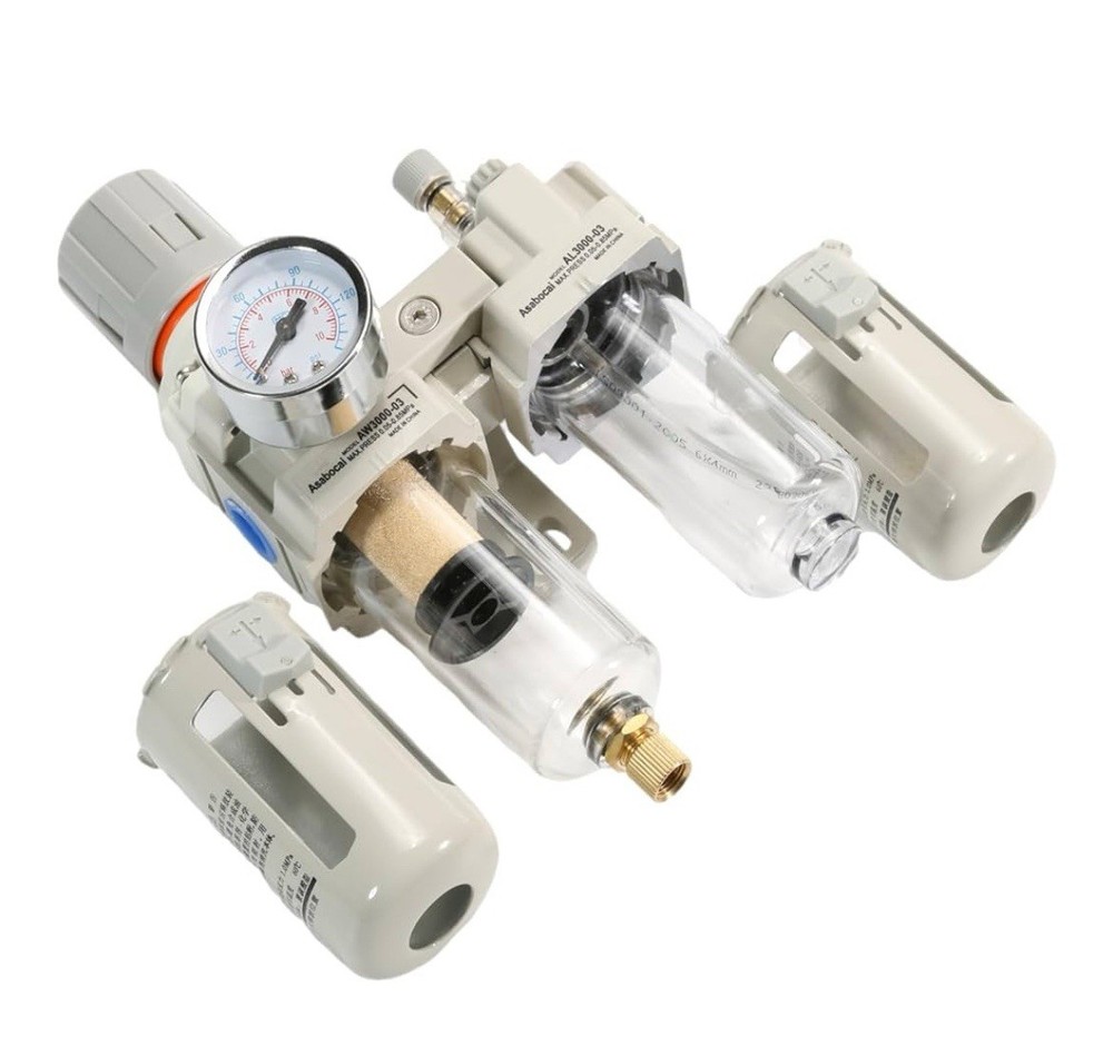 3/8" NPT Compressed Air Filter Regulator Lubricator Combo, Air Compressor Wat...