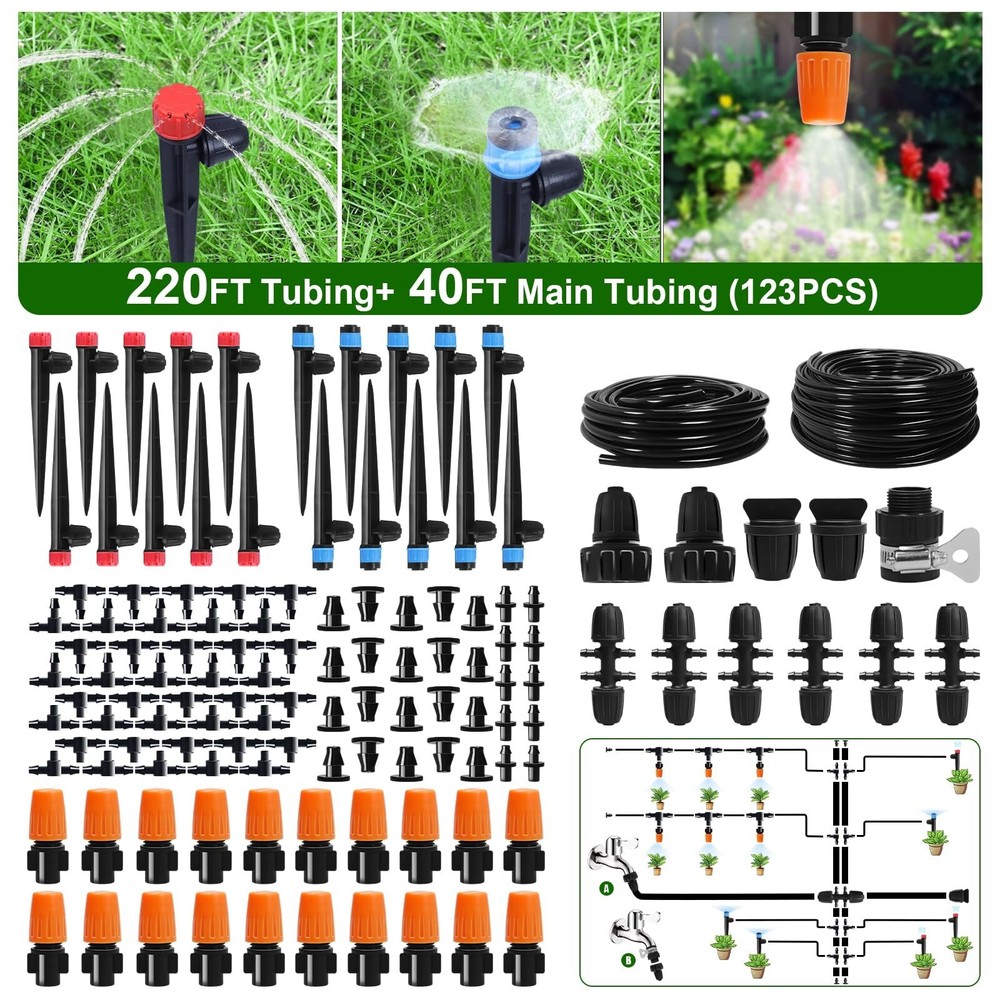 260 FT Drip Irrigation System Kit, Automatic Garden Watering System for Green...
