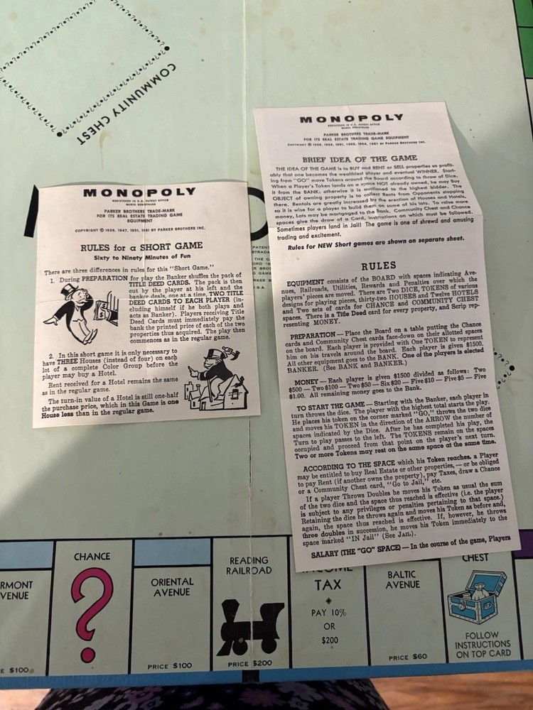 Vintage 1961 Monopoly Board Game Complete