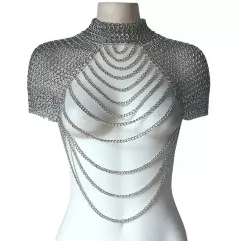 Medieval Chainmail Collar Shoulder Armor Adjustable Chainmail Aluminium Butted