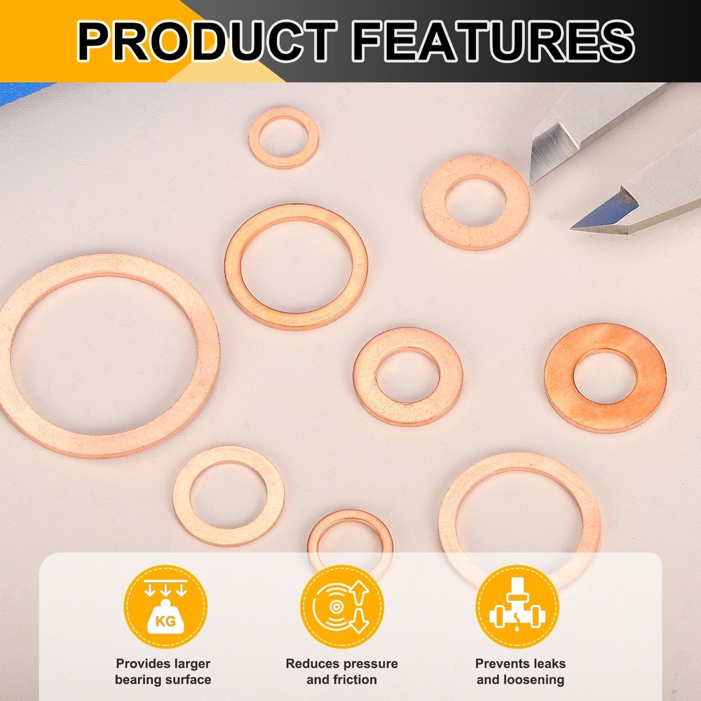 14pcs Copper Flat Washers M8x16x1mm Sealing Ring Plug Gaskets