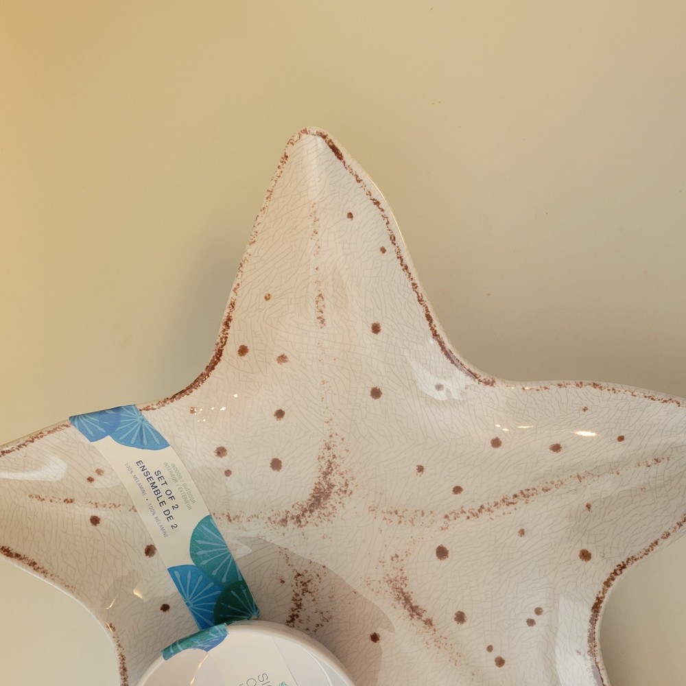 Sigrid Olsen Starfish Shaped Melamine Chip & Dip Serving Platter Combo Set 17"
