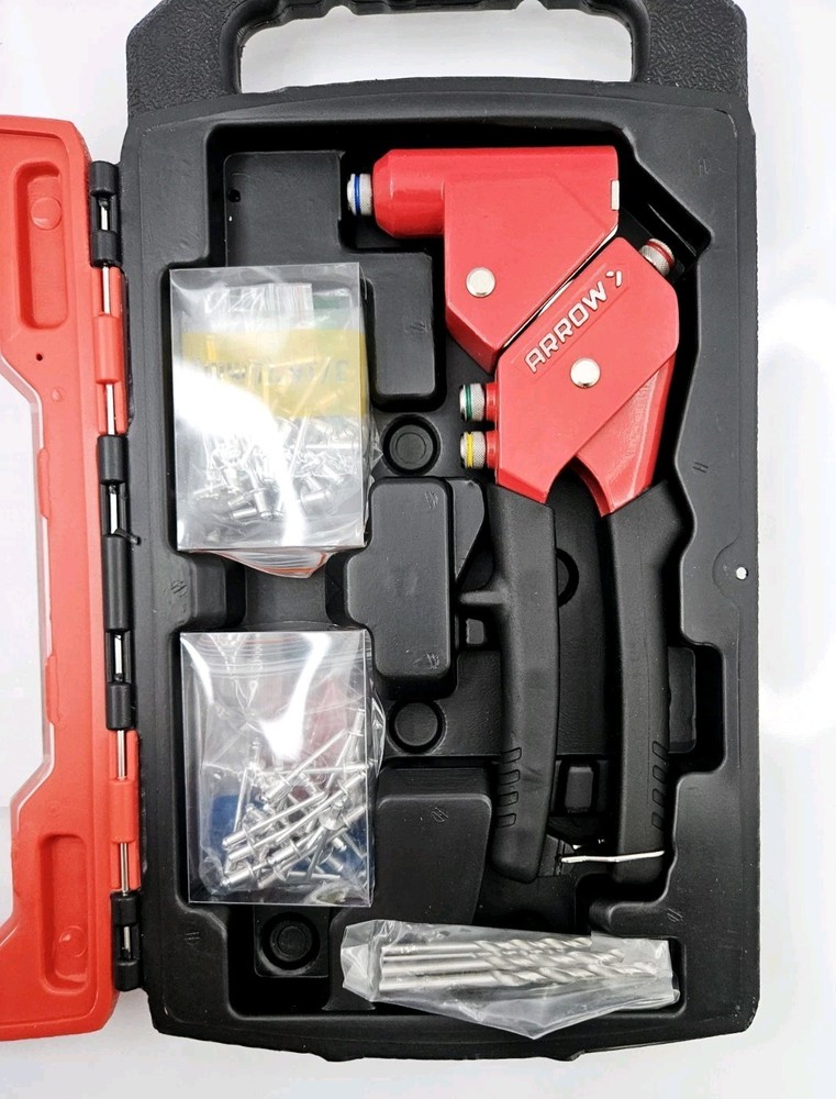 Arrow Swivel Head Rivet Kit w/Drill Bits, Case, w/ Mixed Size Rivets