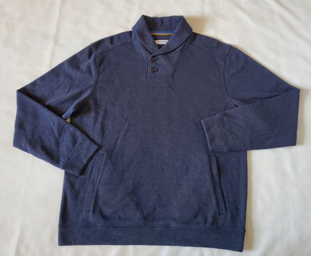 Tommy Bahama Pullover Sweater Men's L Blue Pockets Polyester Blend