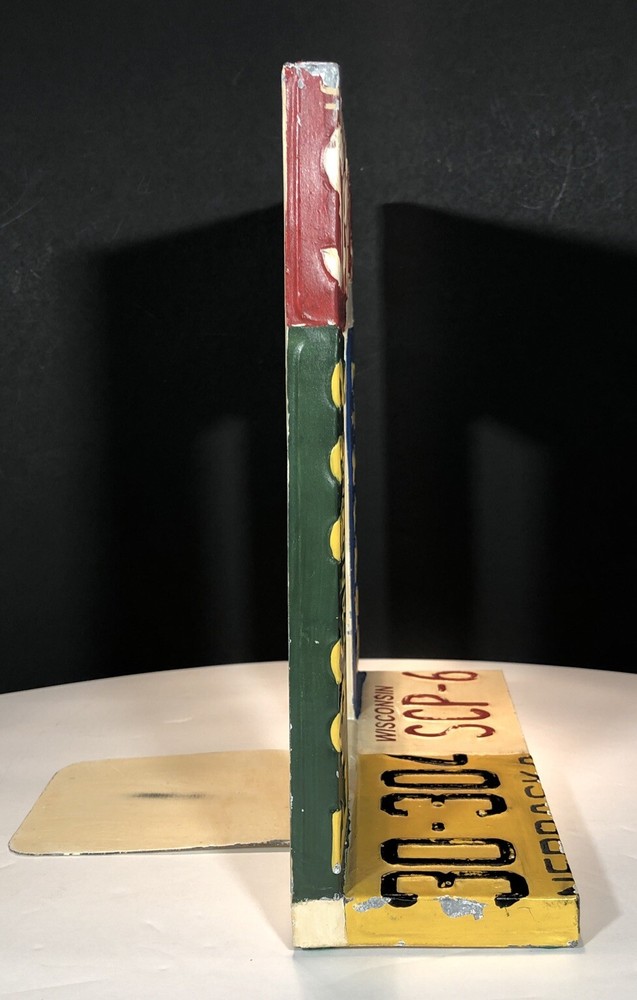 License Plate Book Ends Painted Metal Rustic Man Cave Library Pair Bookends
