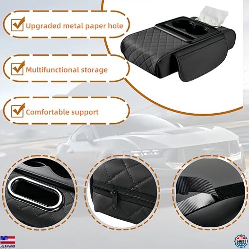 Premium Memory Foam Armrest Cover - Universal Console Protector with Cup Holder