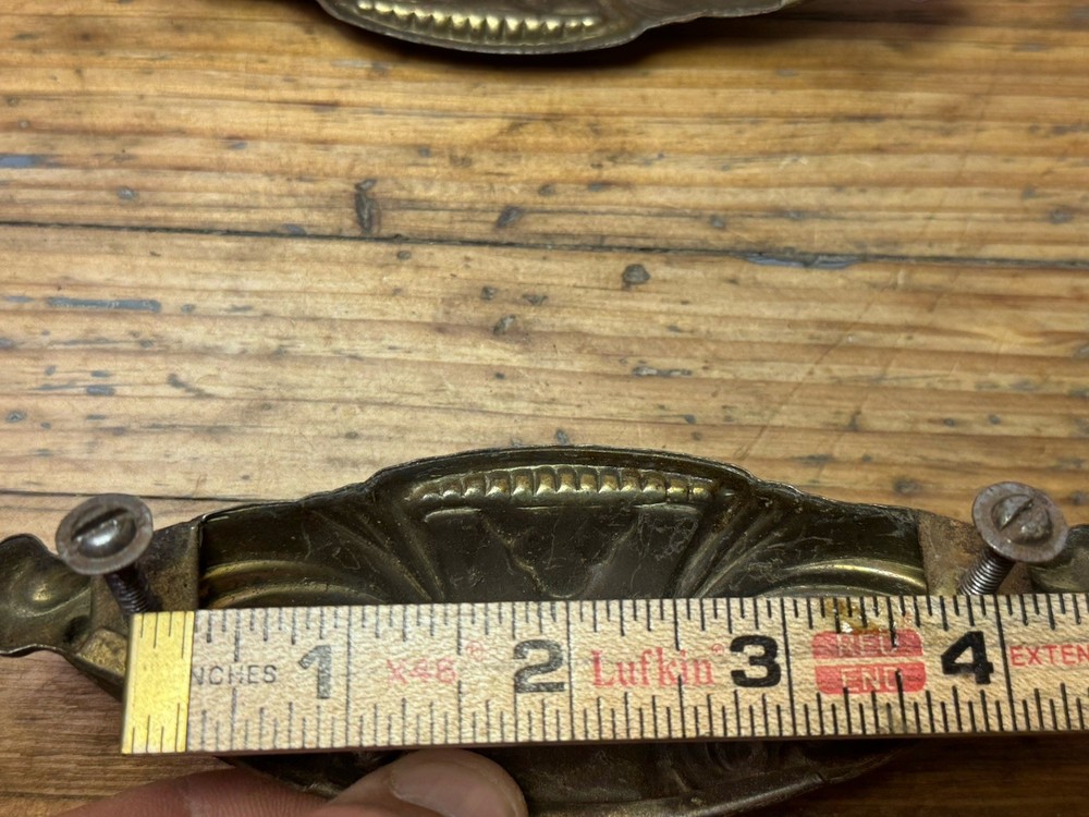 (INCLUDES 7) Vintage Antique Ornate Pressed Tin Cup Bin Pulls 6” (4” Spacing)