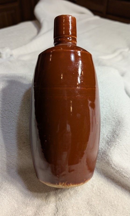 Vintage Brown Earthenware Stoneware Bottle, 9" Tall, Cork broken off
