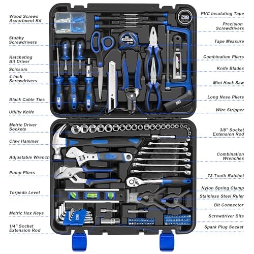 259-Piece Tool Kit, General Household Hand Tool Set with Plastic Storage Blue