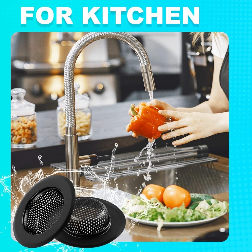 Sink Drain Strainer, 2 PCS Kitchen Strainer - Upgraded Large Wide Black