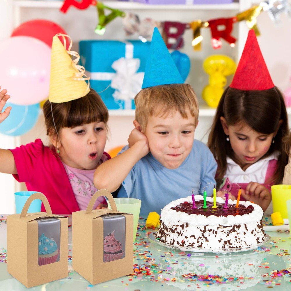 Cupcake Boxes, 30 Pack Individual Single With Clear Window Inserts Handle - M...