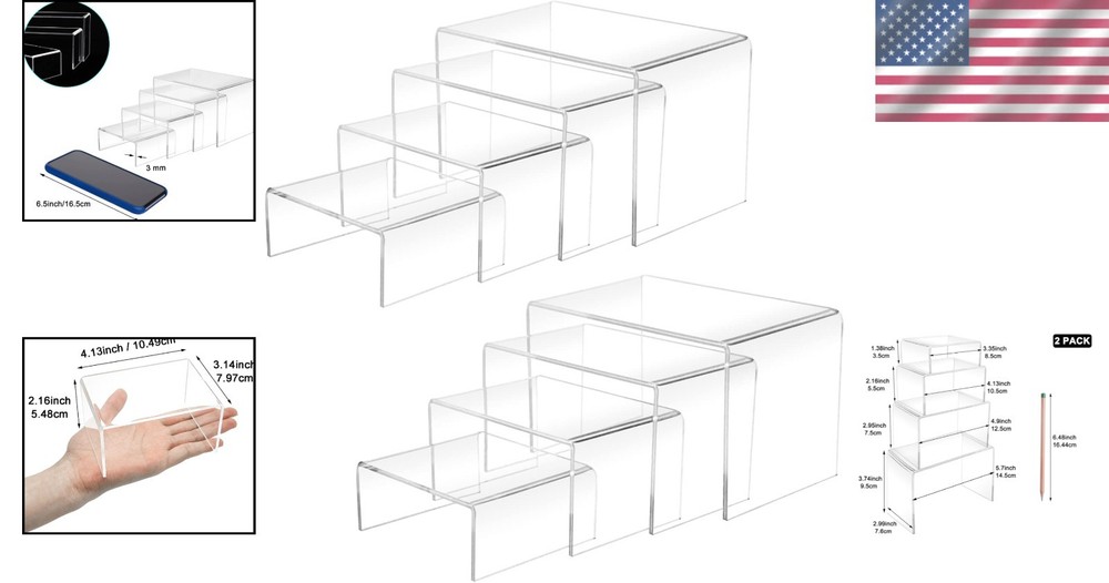Multi-Purpose Acrylic Display Risers - 8-Pcs in Multiple Sizes for Home & Events
