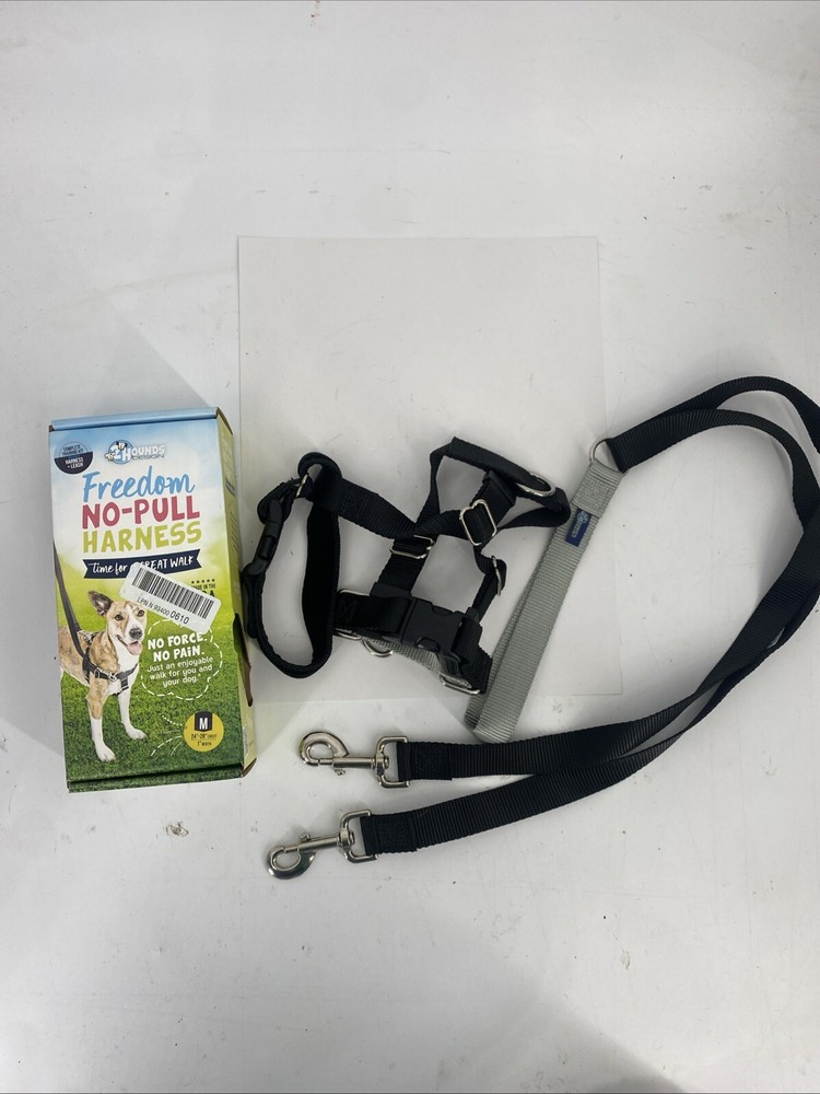 2 Hounds Design Freedom No Pull Dog BLACK Harness & Leash MEDIUM - 1" Width -New