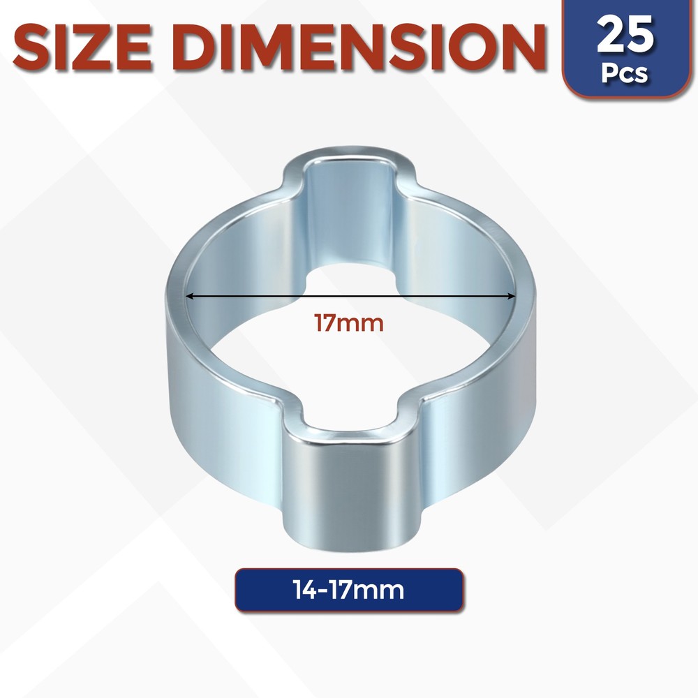 25Pcs Galvanizing Plate Double Ear Hose Clamps, Adjustable 14-17mm