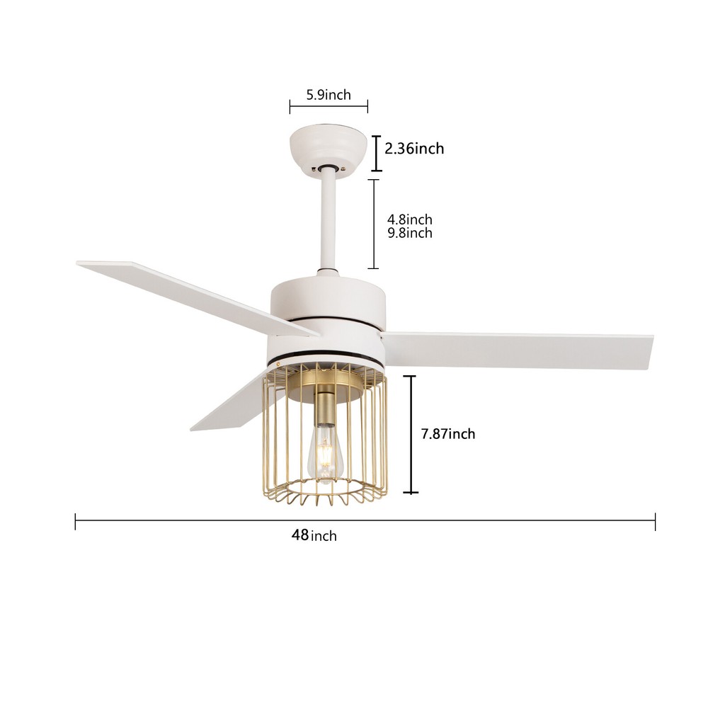48In LED Indoor White Ceiling Fan W/ Light Kit and Remote Controller Modern