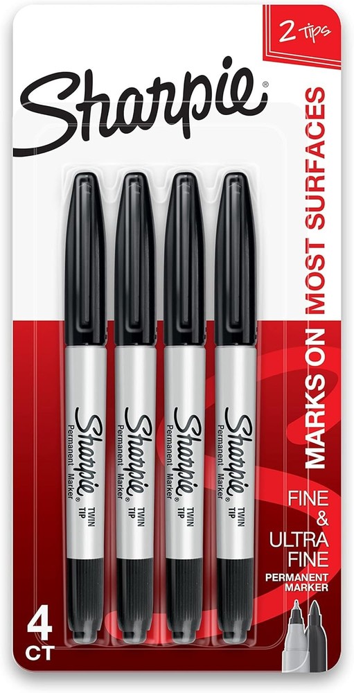 Sharpie Mini Permanent Markers With Chisel Tip Black 4 Count Black Fine Point