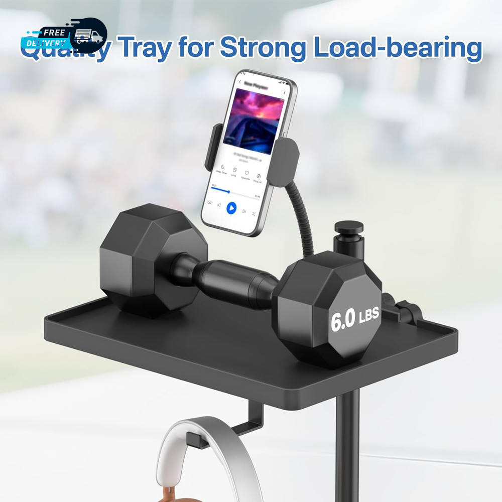 Functional Microphone Stand Tray with Adjustable Mic Stand Phone Holder