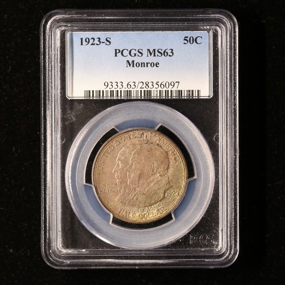 1923 S MONROE COMMEMORATIVE SILVER HALF DOLLAR PCGS MS63 BU UNCIRCULATED