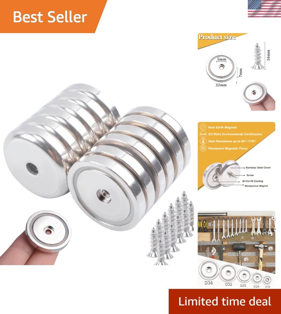 12 Pcs Strong Neodymium Round Base Cup Magnet, 95 lbs Pulling Force 1.26 "32 ...