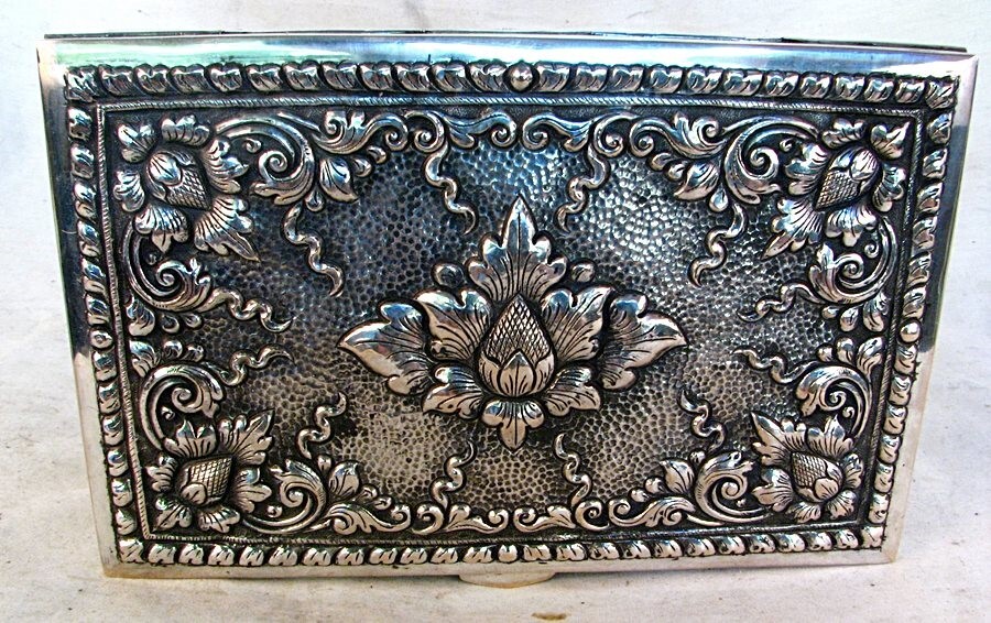 YOGYA SILVER BOX LARGE FINE REPOUSSE WORK SIGNED c.1940'S
