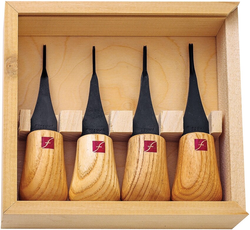 Flexcut Micro-Palm Set, Wood handles, Storage box FLEXFR804  &