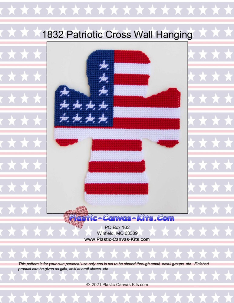 Patriotic Cross Hanging Plastic Canvas Pattern or Kit