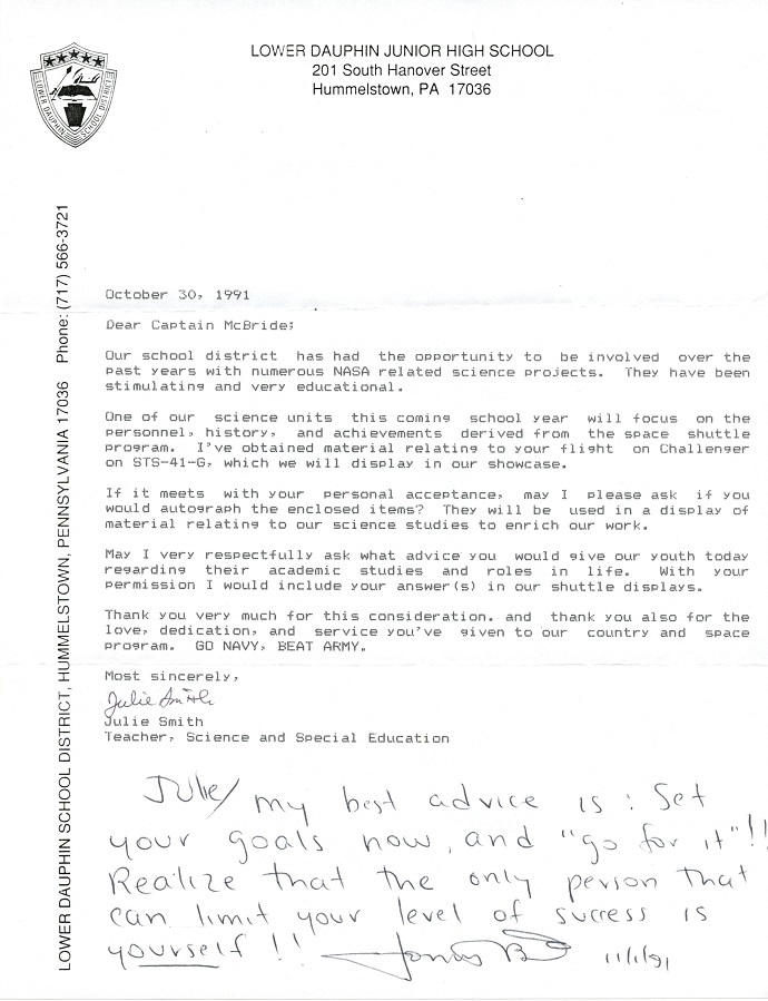 JON A. MCBRIDE Autograph Note Signed