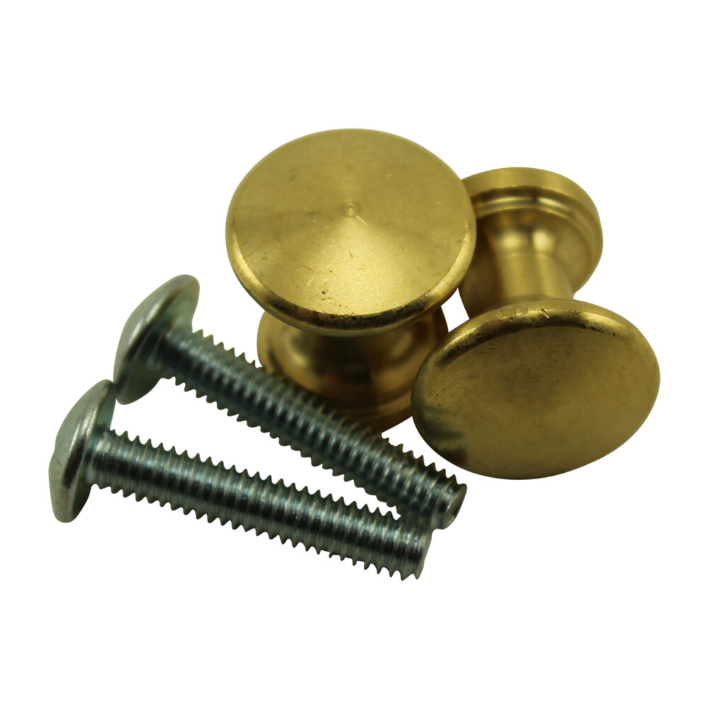 Solid Bright Brass Piano Desk Knobs With Machine Screws 5/8" Diameter - 1 Pair