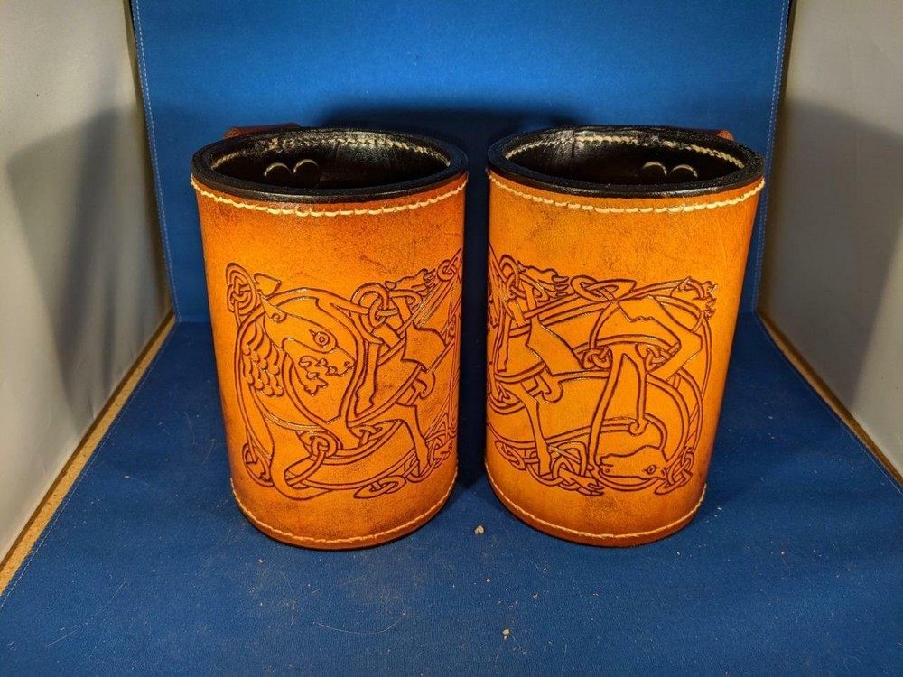 Celtic Beasts Leather Mug by Elandah Leather