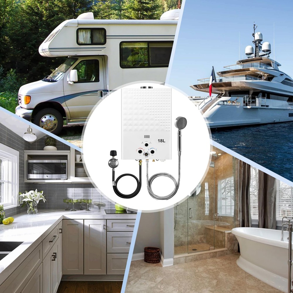 Calentador de Agua Gas Propano 18L Portátil 4,74 GPM Instantáneo Casa Camping