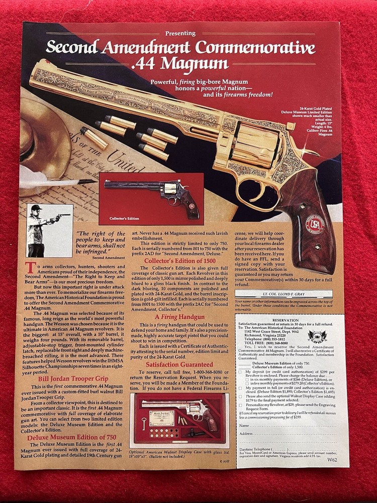 Vintage 1992 Second Amendment Commemorative.44 Magnum Print Ad