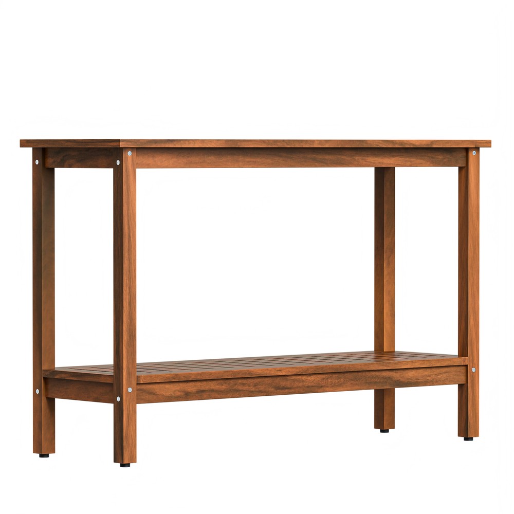 2-Shelf Console Table 48" Patio Side Accent Table Multifunctional w/Foot Sliders