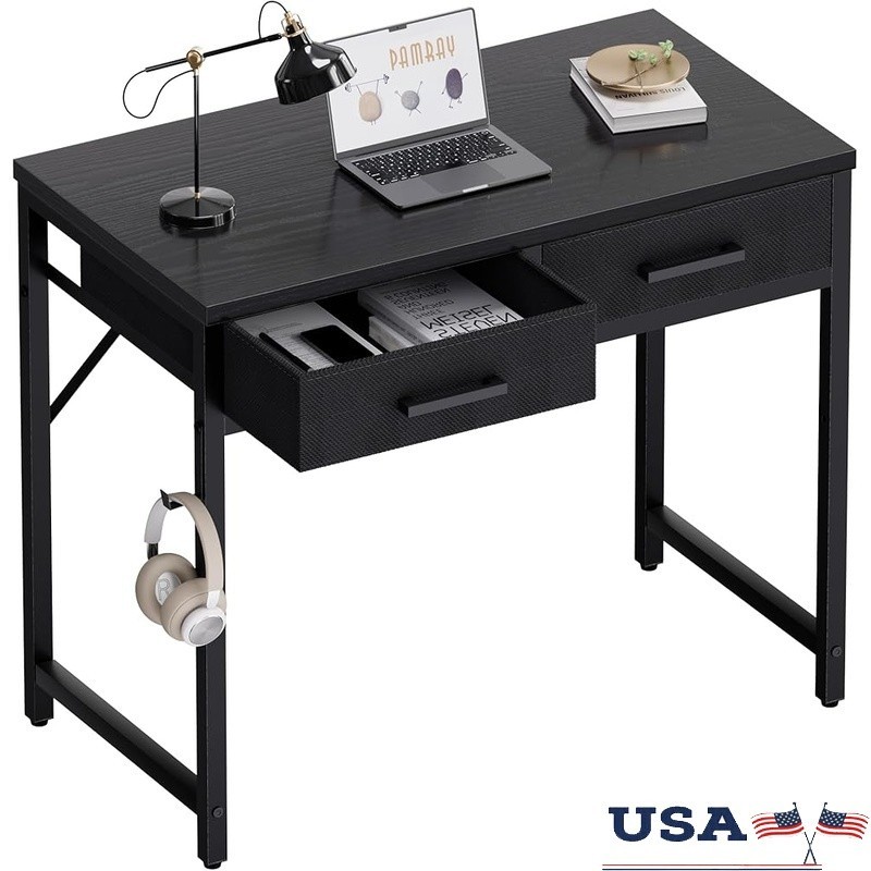 Compact Computer Desk W/ 2 Fabric Drawers Small Space Solution Home Office New