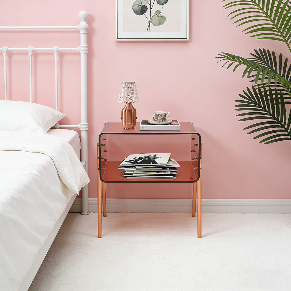 Acrylic Decorative End Table, 2-Tier Home Display Nightstand with Open Storage