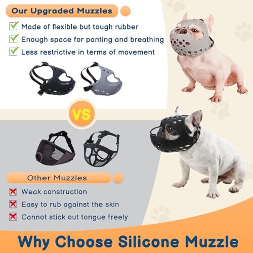 Dog Muzzle for Short Snout Dogs Soft Silicone Muzzle for Biting Chewing