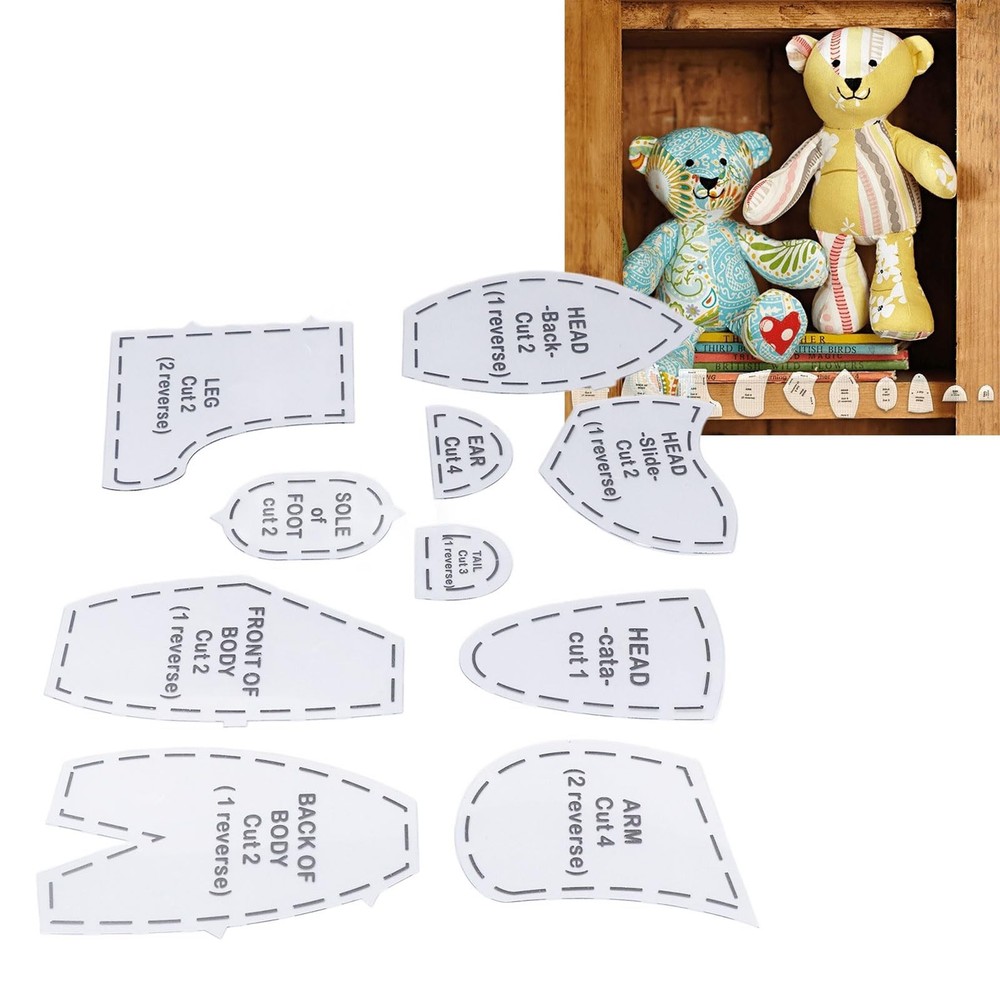 10 Pcs Memory Bear Sewing Patterns Template, Memory Bear Acrylic Template Rul...