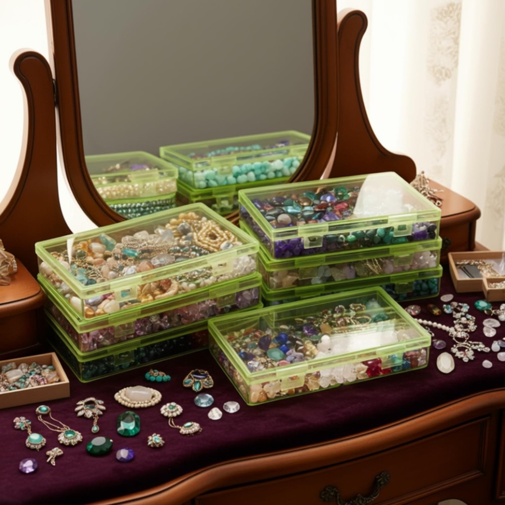 4 Pieces Rectangular Plastic Boxes Empty Storage Organizer Containers with Hi...